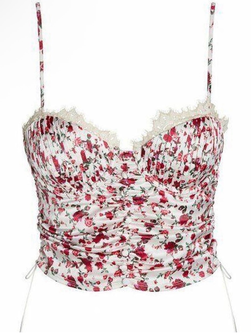 For Love & Lemons Floral Ruched Lace-Trim Cami Top